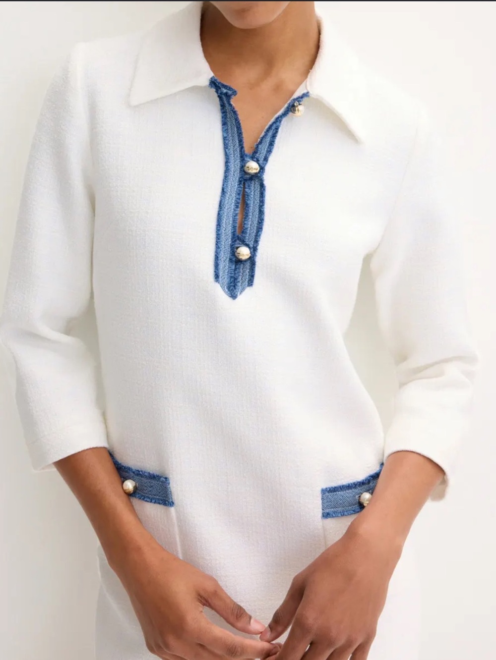Sandro White Mini Dress with Blue Trim - Picture 2 of 11
